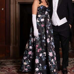 Floral gown, black or white tie appropriate